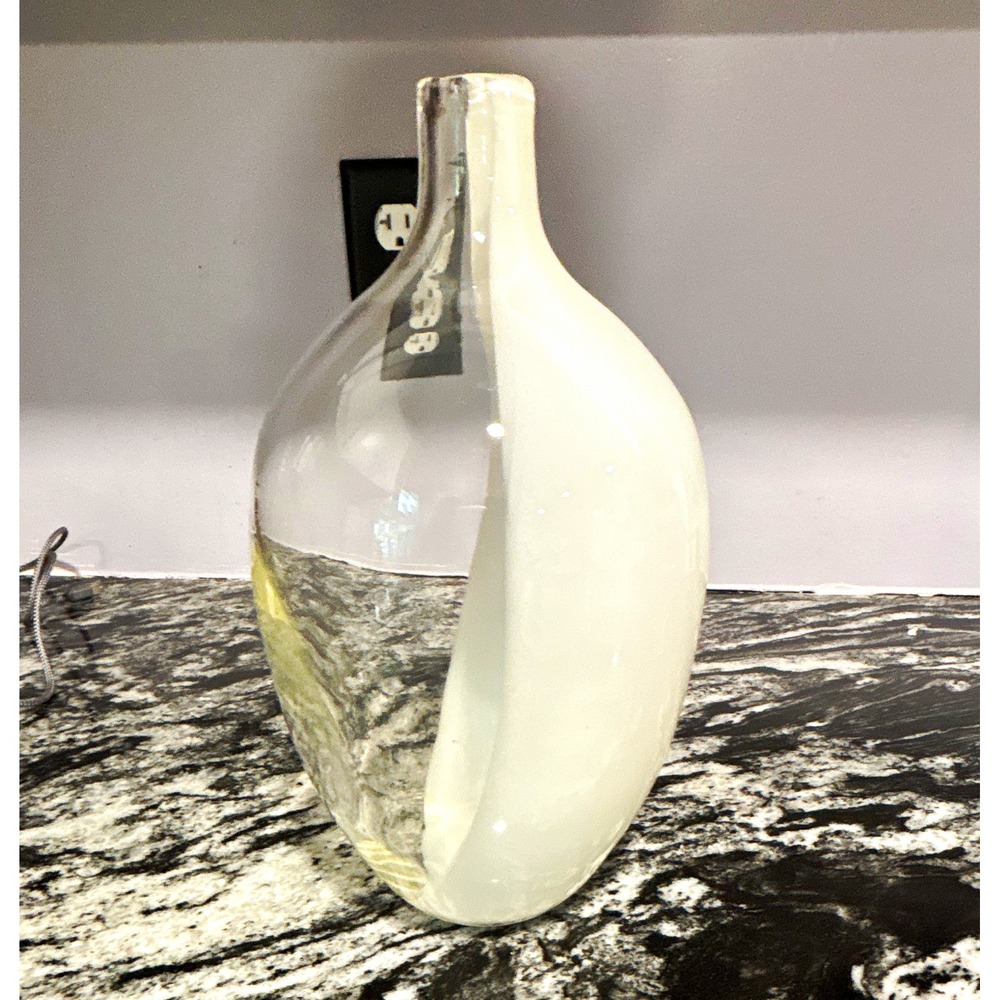 Vintage Hand Blown Murano Glass Vase White Clear Swirl Design 11" Tall